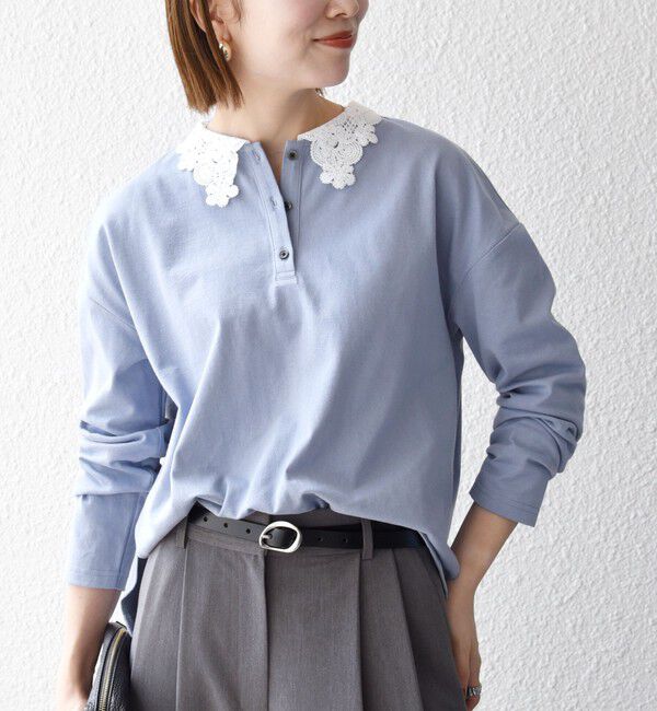 SHIPS any「〈洗濯機可能〉レース カラー ロングスリーブ ポロ プルオーバー」|Tシャツ・カットソー|