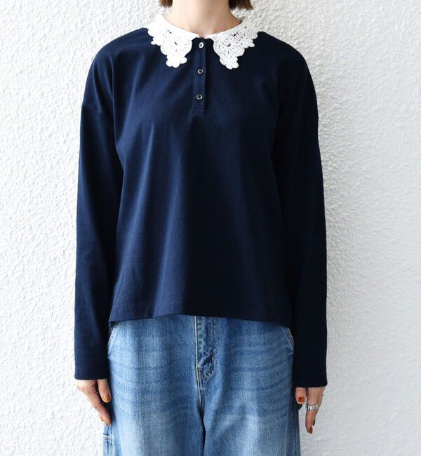 SHIPS any「〈洗濯機可能〉レース カラー ロングスリーブ ポロ プルオーバー」|Tシャツ・カットソー|