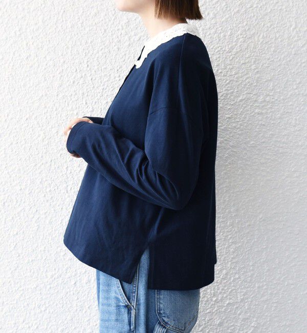 SHIPS any「〈洗濯機可能〉レース カラー ロングスリーブ ポロ プルオーバー」|Tシャツ・カットソー|