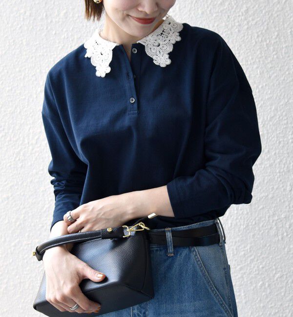 SHIPS any「〈洗濯機可能〉レース カラー ロングスリーブ ポロ プルオーバー」|Tシャツ・カットソー|