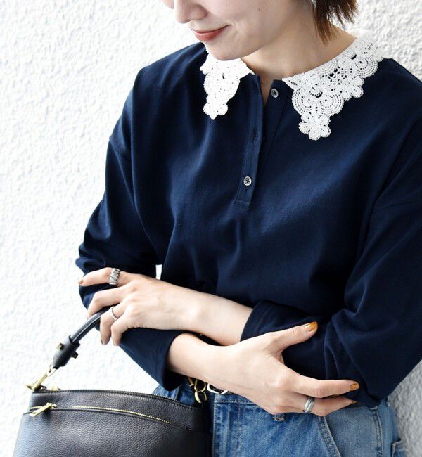 SHIPS any「〈洗濯機可能〉レース カラー ロングスリーブ ポロ プルオーバー」|Tシャツ・カットソー|