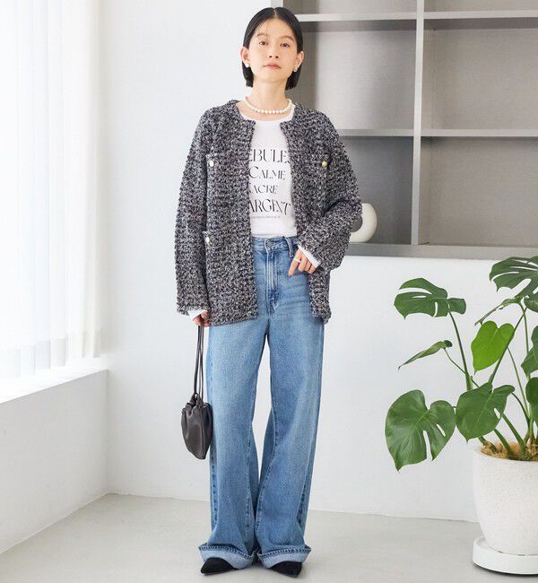 SHIPS for women「〈手洗い可能〉ミディ丈 ミックス ニット ジャケット」|ノーカラージャケット|