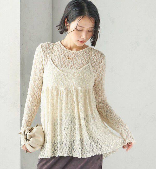 SHIPS for women「〈手洗い可能〉シュリンク レース キャミソール」|キャミソール|