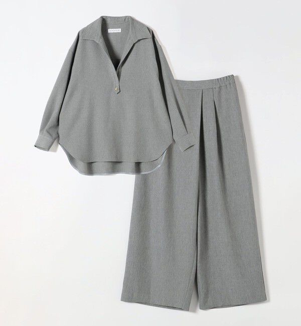 quaranciel「〈洗濯機可能〉ウールライク Vネック スキッパー シャツ & ワイド パンツ セットアップ」|ワンピース|