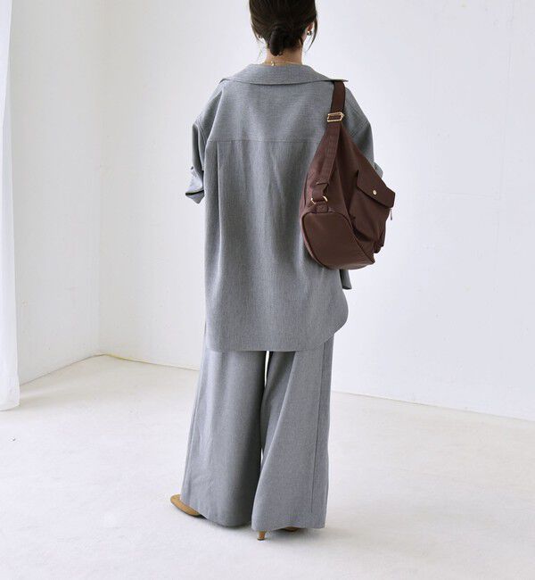 quaranciel「〈洗濯機可能〉ウールライク Vネック スキッパー シャツ & ワイド パンツ セットアップ」|ワンピース|