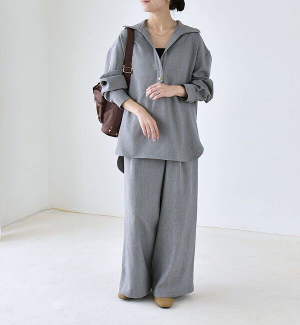 quaranciel「〈洗濯機可能〉ウールライク Vネック スキッパー シャツ & ワイド パンツ セットアップ」|ワンピース|