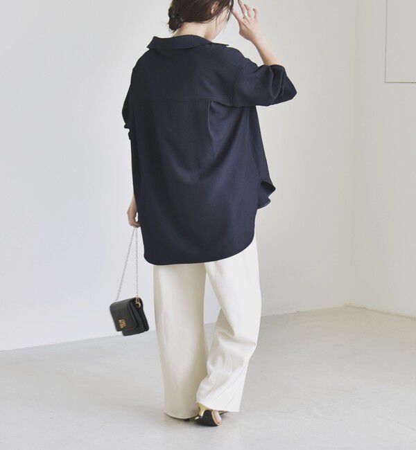 quaranciel「〈洗濯機可能〉ウールライク Vネック スキッパー シャツ & ワイド パンツ セットアップ」|ワンピース|