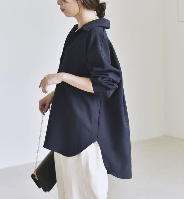 quaranciel「〈洗濯機可能〉ウールライク Vネック スキッパー シャツ & ワイド パンツ セットアップ」|ワンピース|