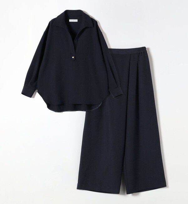 quaranciel「〈洗濯機可能〉ウールライク Vネック スキッパー シャツ & ワイド パンツ セットアップ」|ワンピース|