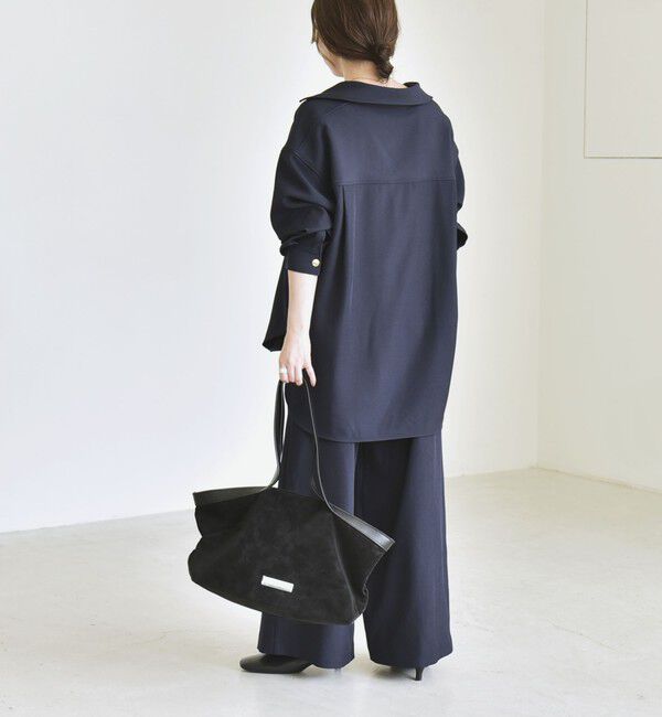 quaranciel「〈洗濯機可能〉ウールライク Vネック スキッパー シャツ & ワイド パンツ セットアップ」|ワンピース|