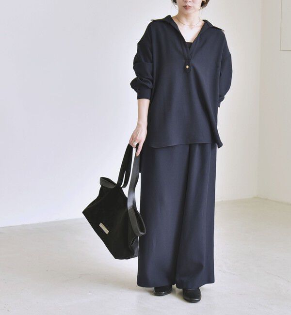 quaranciel「〈洗濯機可能〉ウールライク Vネック スキッパー シャツ & ワイド パンツ セットアップ」|ワンピース|
