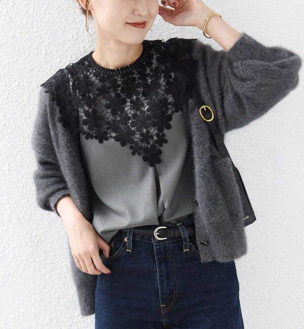SHIPS for women「【WEB限定】〈手洗い可能〉フラワー ヨーク レース ロング スリーブ ブラウス」|シャツ・ブラウス|