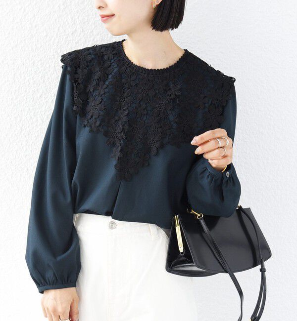 SHIPS for women「【WEB限定】〈手洗い可能〉フラワー ヨーク レース ロング スリーブ ブラウス」|シャツ・ブラウス|