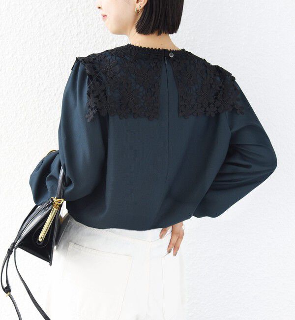 SHIPS for women「【WEB限定】〈手洗い可能〉フラワー ヨーク レース ロング スリーブ ブラウス」|シャツ・ブラウス|