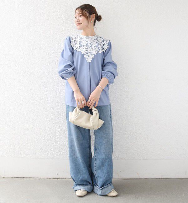 SHIPS for women「【WEB限定】〈手洗い可能〉フラワー ヨーク レース ロング スリーブ ブラウス」|シャツ・ブラウス|