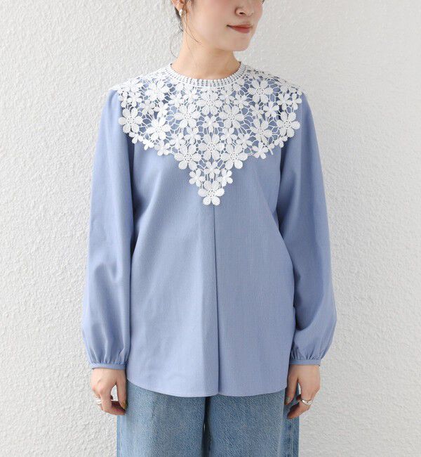 SHIPS for women「【WEB限定】〈手洗い可能〉フラワー ヨーク レース ロング スリーブ ブラウス」|シャツ・ブラウス|
