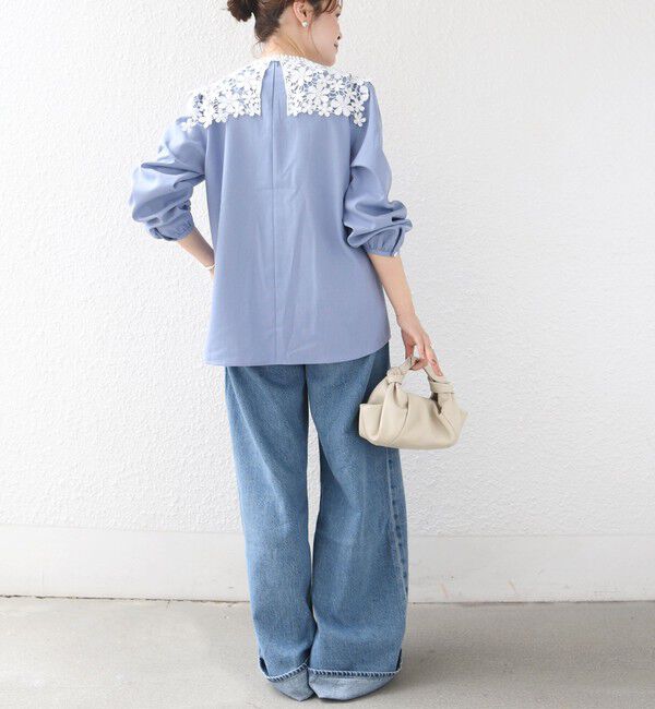 SHIPS for women「【WEB限定】〈手洗い可能〉フラワー ヨーク レース ロング スリーブ ブラウス」|シャツ・ブラウス|
