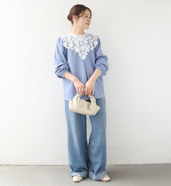 SHIPS for women「【WEB限定】〈手洗い可能〉フラワー ヨーク レース ロング スリーブ ブラウス」|シャツ・ブラウス|