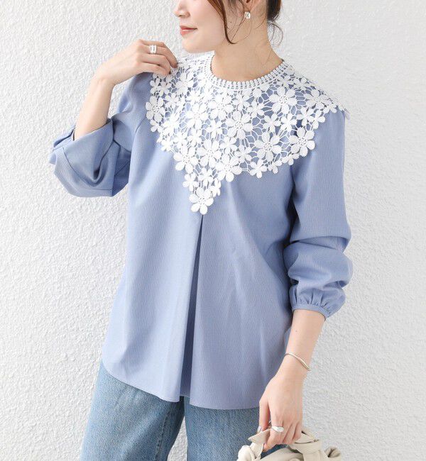 SHIPS for women「【WEB限定】〈手洗い可能〉フラワー ヨーク レース ロング スリーブ ブラウス」|シャツ・ブラウス|