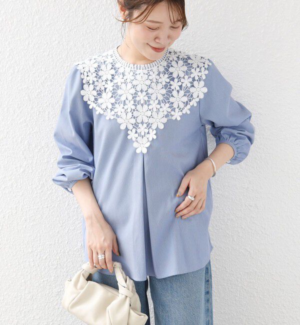 SHIPS for women「【WEB限定】〈手洗い可能〉フラワー ヨーク レース ロング スリーブ ブラウス」|シャツ・ブラウス|