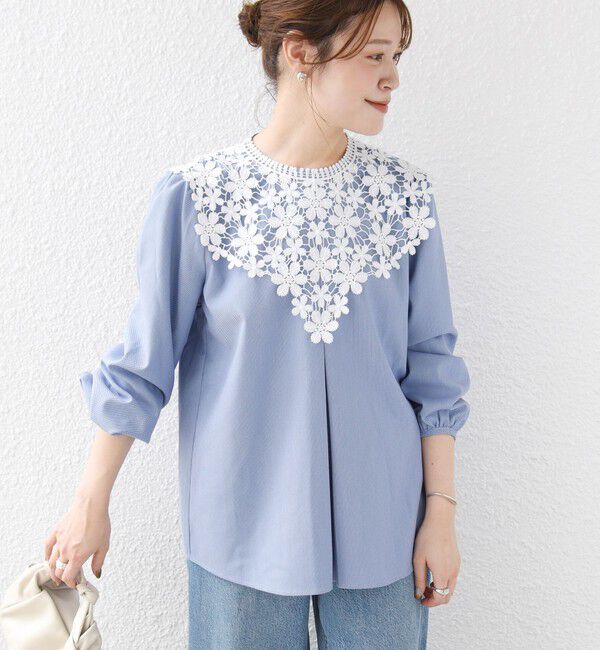 SHIPS for women「【WEB限定】〈手洗い可能〉フラワー ヨーク レース ロング スリーブ ブラウス」|シャツ・ブラウス|