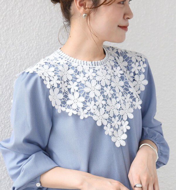 SHIPS for women「【WEB限定】〈手洗い可能〉フラワー ヨーク レース ロング スリーブ ブラウス」|シャツ・ブラウス|