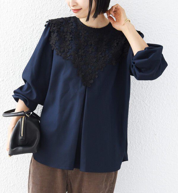 SHIPS for women「【WEB限定】〈手洗い可能〉フラワー ヨーク レース ロング スリーブ ブラウス」|シャツ・ブラウス|