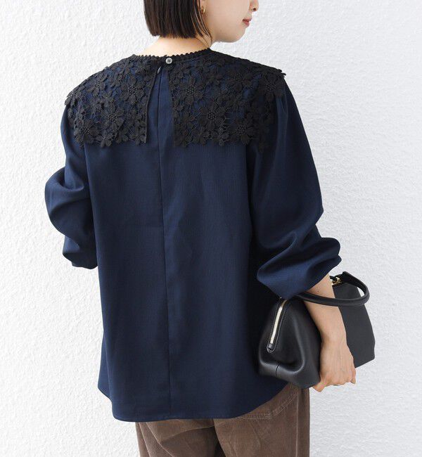 SHIPS for women「【WEB限定】〈手洗い可能〉フラワー ヨーク レース ロング スリーブ ブラウス」|シャツ・ブラウス|