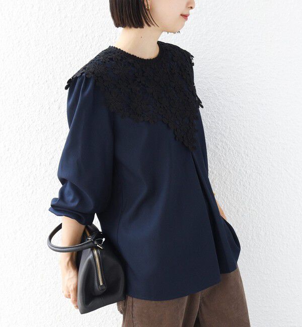 SHIPS for women「【WEB限定】〈手洗い可能〉フラワー ヨーク レース ロング スリーブ ブラウス」|シャツ・ブラウス|