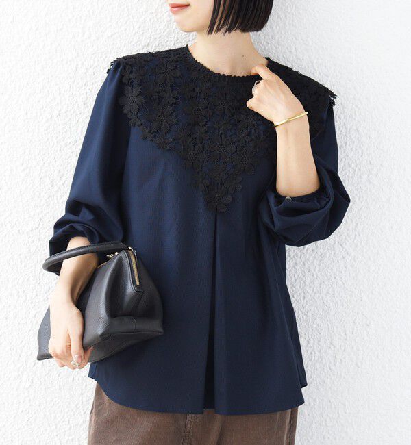 SHIPS for women「【WEB限定】〈手洗い可能〉フラワー ヨーク レース ロング スリーブ ブラウス」|シャツ・ブラウス|