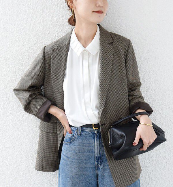 SHIPS for women「〈手洗い可能〉襟 タック サテン ロング スリーブ ブラウス」|シャツ・ブラウス|オフホワイト
