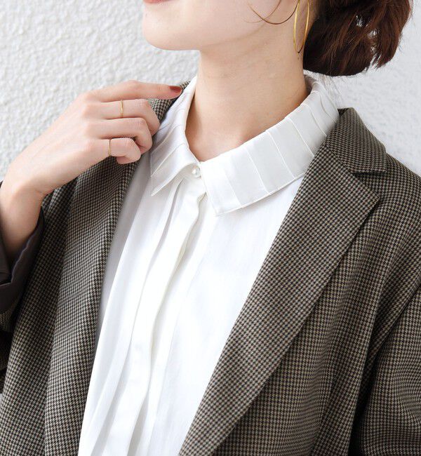 SHIPS for women「〈手洗い可能〉襟 タック サテン ロング スリーブ ブラウス」|シャツ・ブラウス|