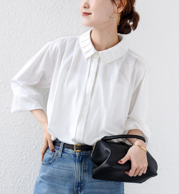 SHIPS for women「〈手洗い可能〉襟 タック サテン ロング スリーブ ブラウス」|シャツ・ブラウス|