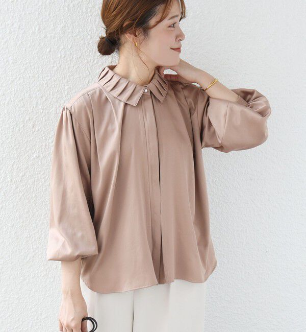 SHIPS for women「〈手洗い可能〉襟 タック サテン ロング スリーブ ブラウス」|シャツ・ブラウス|