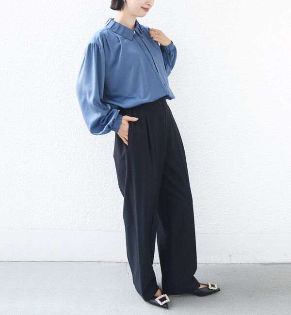 SHIPS for women「〈手洗い可能〉襟 タック サテン ロング スリーブ ブラウス」|シャツ・ブラウス|