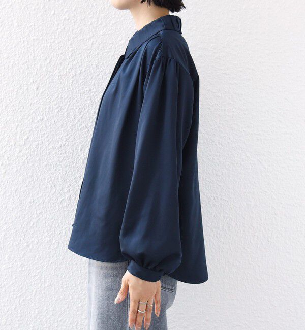 SHIPS for women「〈手洗い可能〉襟 タック サテン ロング スリーブ ブラウス」|シャツ・ブラウス|