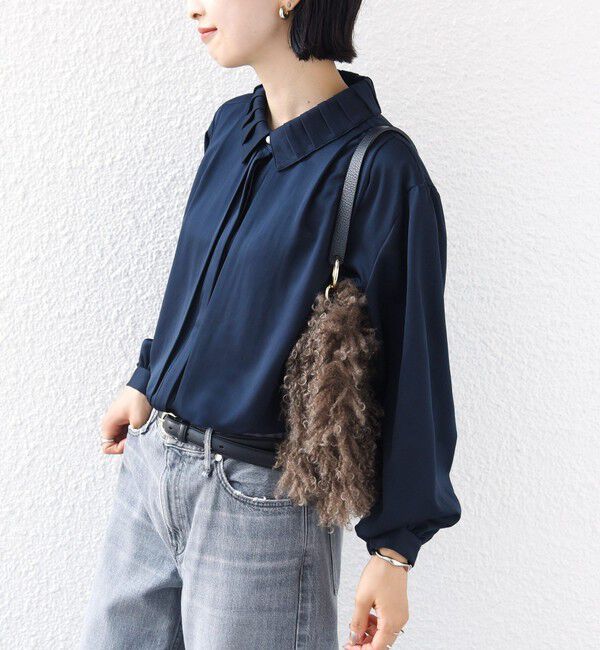 SHIPS for women「〈手洗い可能〉襟 タック サテン ロング スリーブ ブラウス」|シャツ・ブラウス|