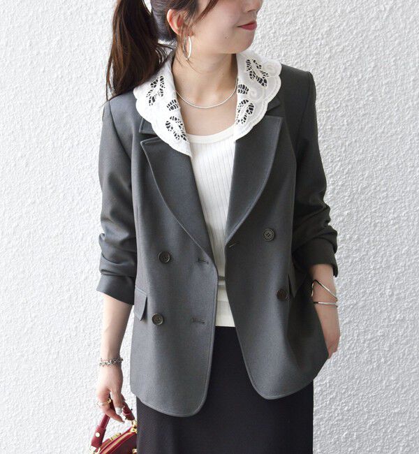 SHIPS any「〈手洗い可能〉ウールライク レース カラー ジャケット［NAVY BLUE］」|テーラードジャケット|