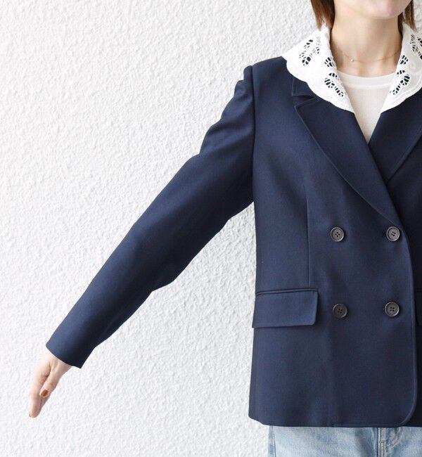 SHIPS any「〈手洗い可能〉ウールライク レース カラー ジャケット［NAVY BLUE］」|テーラードジャケット|