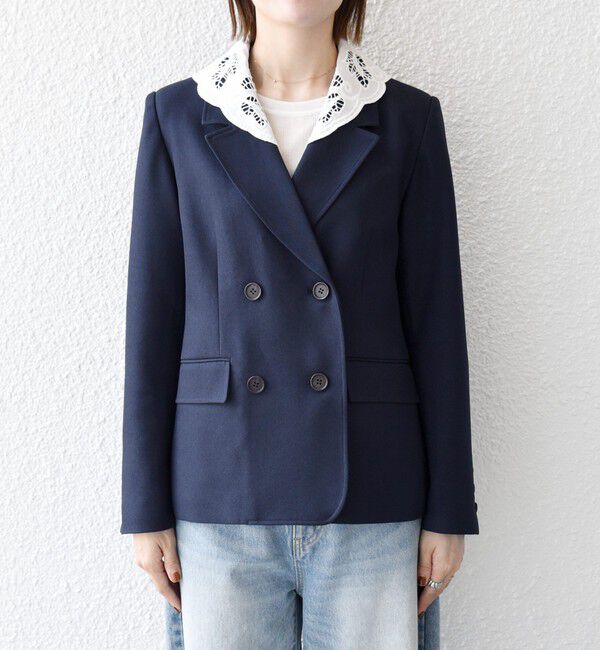 SHIPS any「〈手洗い可能〉ウールライク レース カラー ジャケット［NAVY BLUE］」|テーラードジャケット|