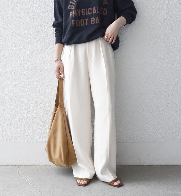 SHIPS any「〈洗濯機可能〉ウエスト ボタン 2タック セミワイド パンツ［NAVY BLUE］」|スラックス|ナチュラル