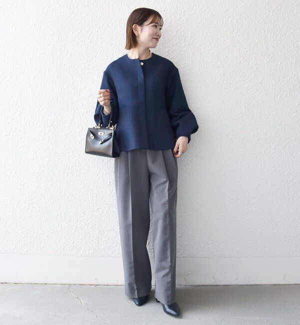 SHIPS any「〈手洗い可能〉パフ スリーブ ノーカラー ジャケット［NAVY BLUE］」|ノーカラージャケット|
