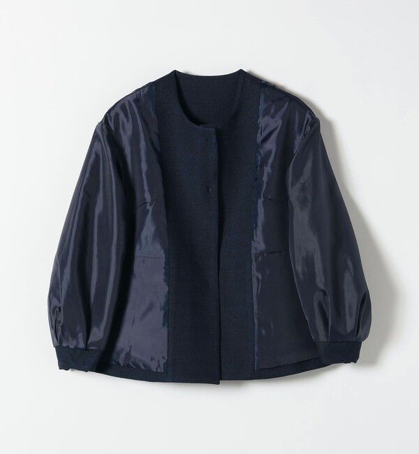 SHIPS any「〈手洗い可能〉パフ スリーブ ノーカラー ジャケット［NAVY BLUE］」|ノーカラージャケット|