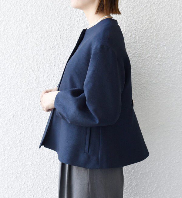 SHIPS any「〈手洗い可能〉パフ スリーブ ノーカラー ジャケット［NAVY BLUE］」|ノーカラージャケット|