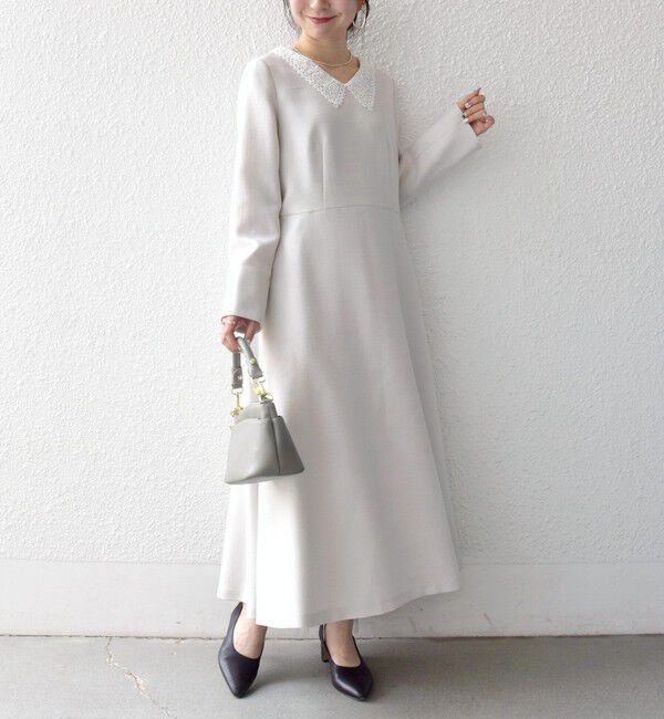 SHIPS any「〈洗濯機可能〉レースカラー ロング スリーブ ワンピース［NAVY BLUE］」|ワンピース|