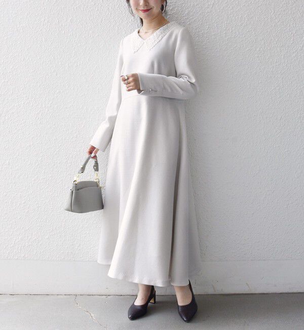 SHIPS any「〈洗濯機可能〉レースカラー ロング スリーブ ワンピース［NAVY BLUE］」|ワンピース|