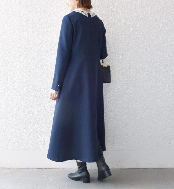 SHIPS any「〈洗濯機可能〉レースカラー ロング スリーブ ワンピース［NAVY BLUE］」|ワンピース|