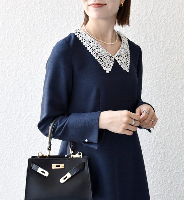 SHIPS any「〈洗濯機可能〉レースカラー ロング スリーブ ワンピース［NAVY BLUE］」|ワンピース|