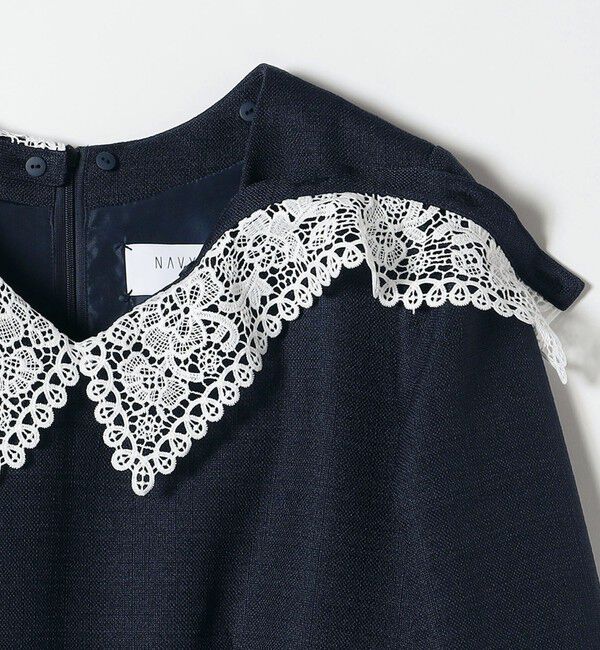 SHIPS any「〈洗濯機可能〉レースカラー ロング スリーブ ワンピース［NAVY BLUE］」|ワンピース|