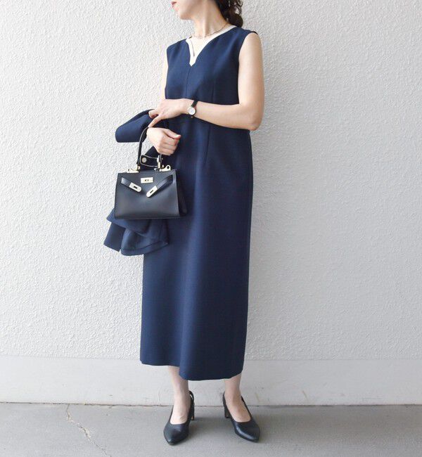 SHIPS any「〈洗濯機可能〉カーブネック ノースリーブ ワンピース［NAVY BLUE］」|ワンピース|